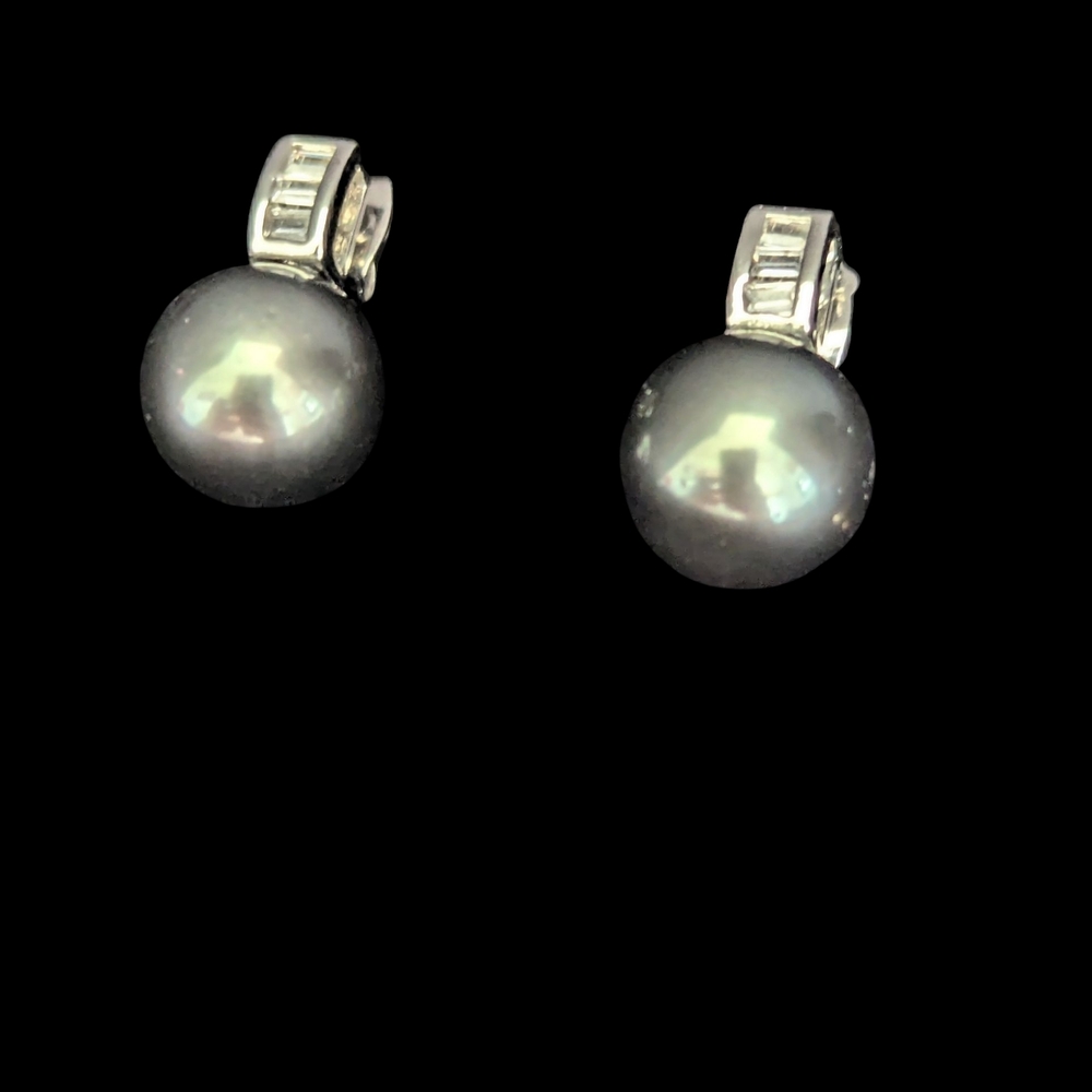 11mm Black Gray South Sea Pearl Earrings
